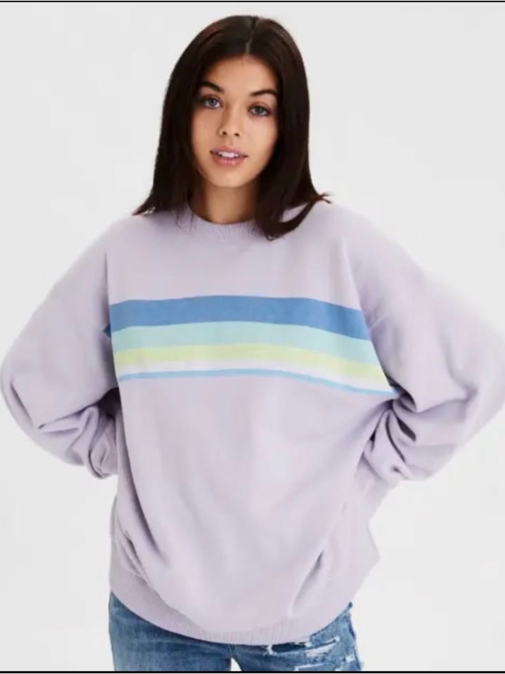 Oversized American Eagle Striped Sweatshirt (XS)
